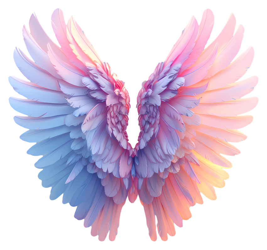 Angel Wings   Colorful angel's wing with pink, blue, and yellow