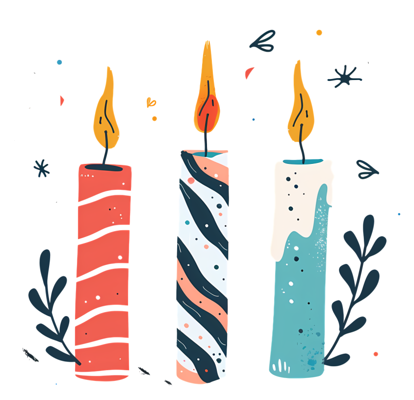 Christmas Candles   Lit candles with water droplets, simple illustration