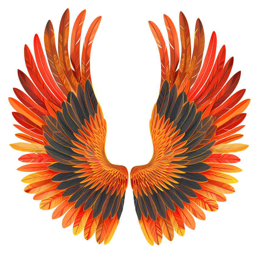 Fire Wings   Large, spread wings with orange and black feathers