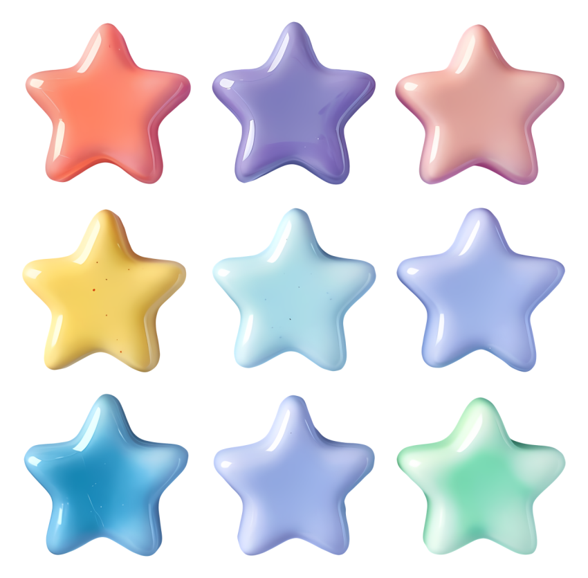 Transparent star colorful stars hexagonal pattern blue purple vibrant floating stars in a hexagonal pattern