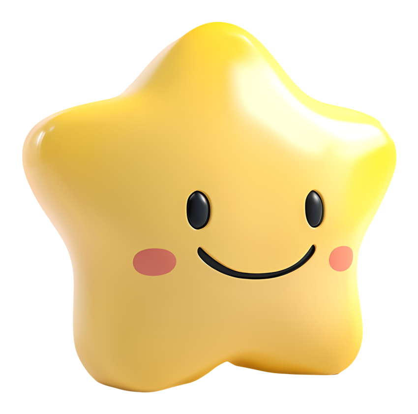 Transparent star emoji yellow star with smiley face on pink center