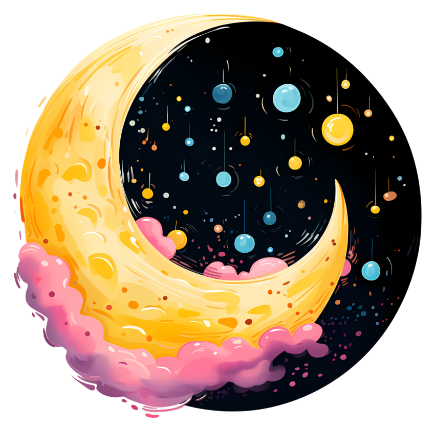 Transparent multicolored paints moon pink and yellow moon cele abstract image of pink and yellow moon