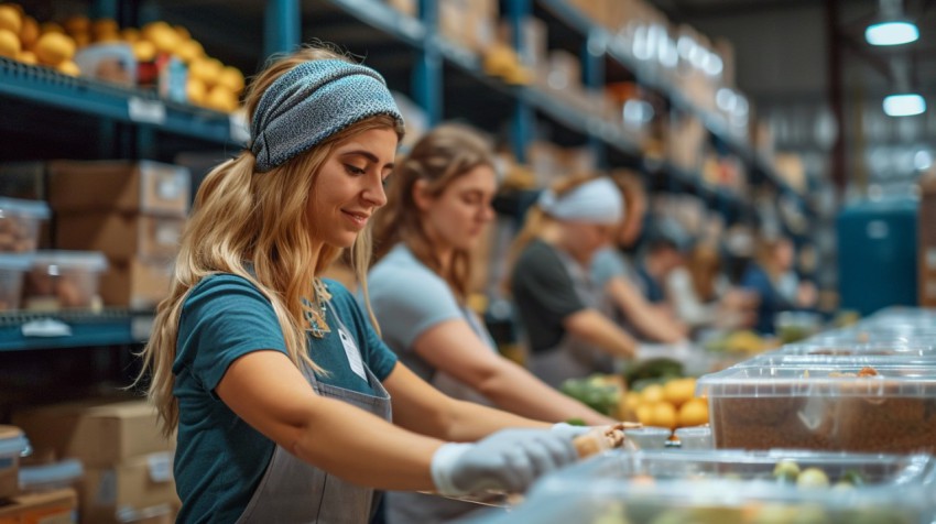 Volunteers Packing Food