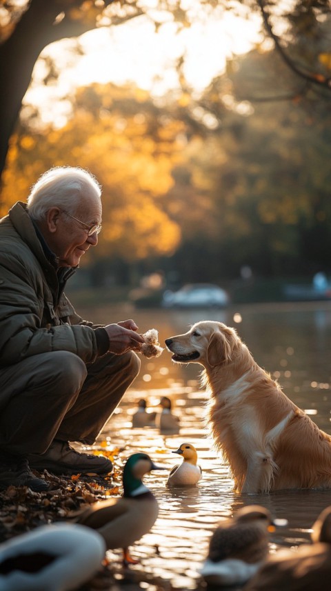 Man Feeds with Dog