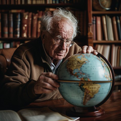 Man examining globe