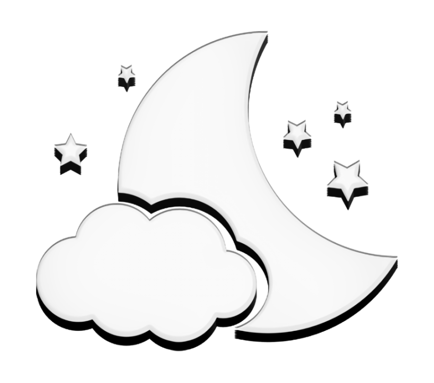 Transparent night symbol of the moon with a cloud and stars