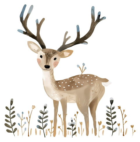 Cartoon Deer   Deer with antlers wearing leaves in wild