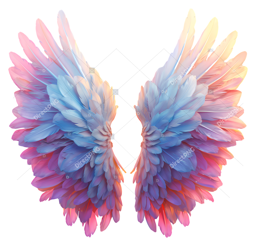 Angel Wings   Transparent, cascading bird like wings in pink, blue, and purple