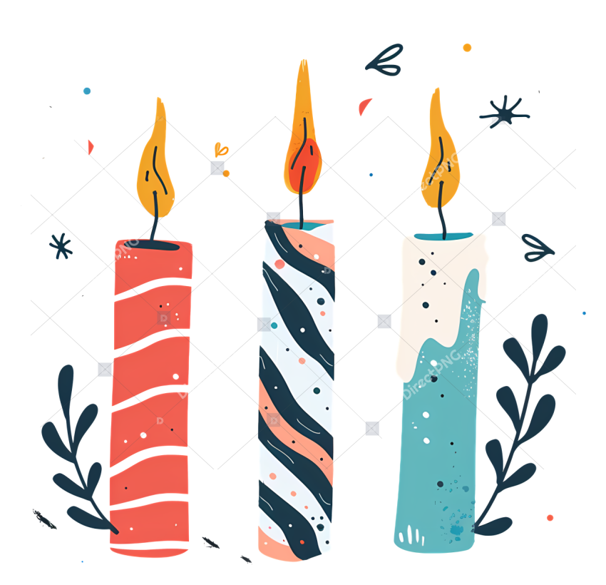 Christmas Candles   Lit candles with water droplets, simple illustration