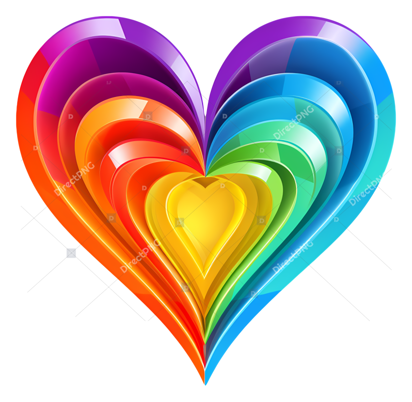 Transparent rainbow heart vibrant glossy heart