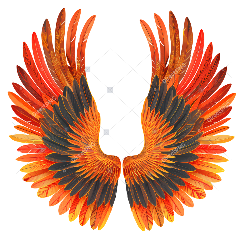 Fire Wings   Large, spread wings with orange and black feathers