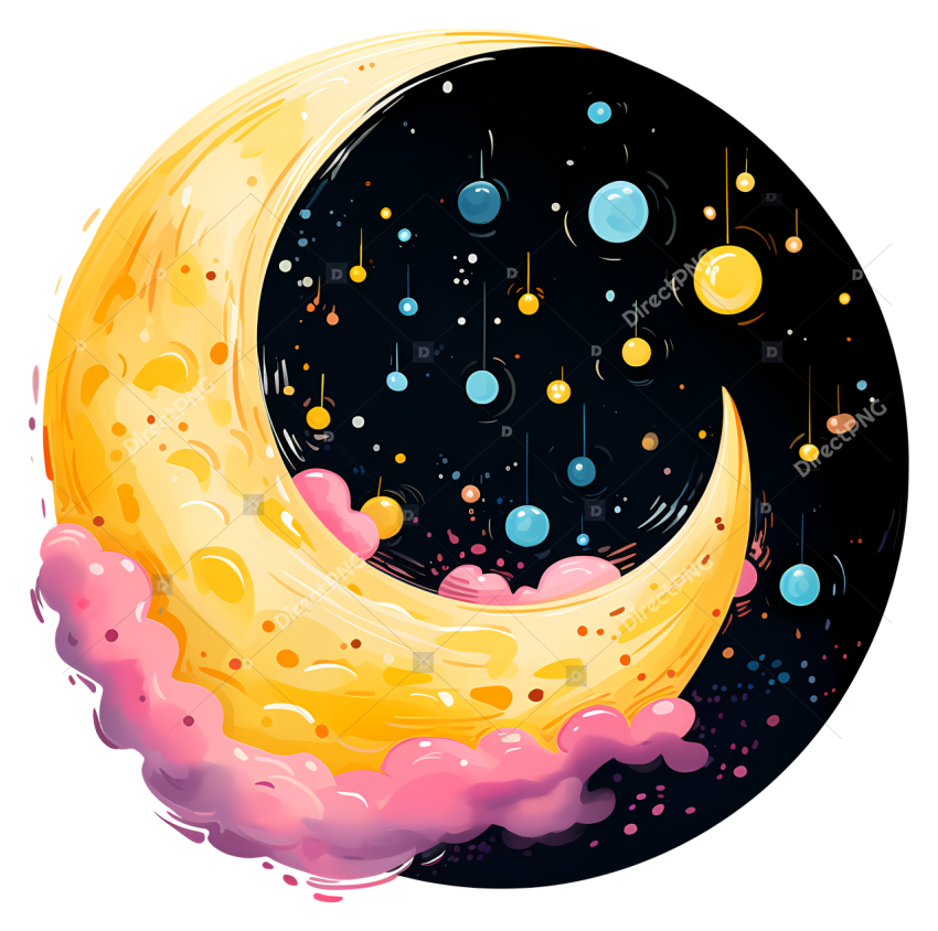 Transparent multicolored paints moon pink and yellow moon cele abstract image of pink and yellow moon