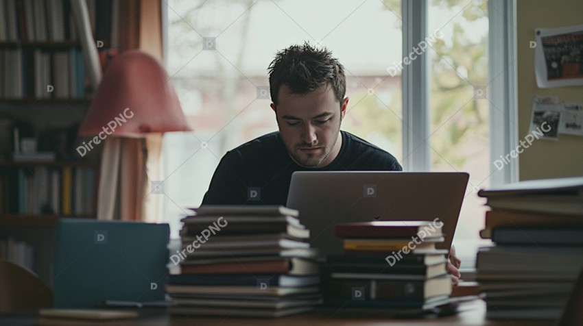 Man studying intensely