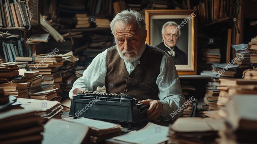 Elderly man typing