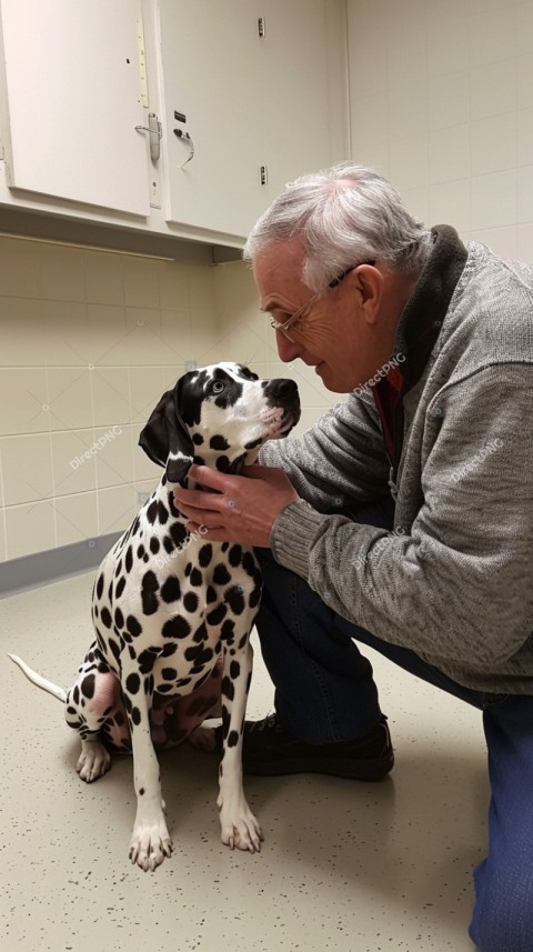 Man pets Dalmatian