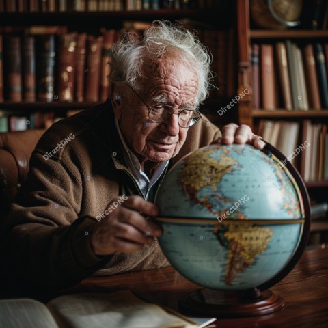 Man examining globe