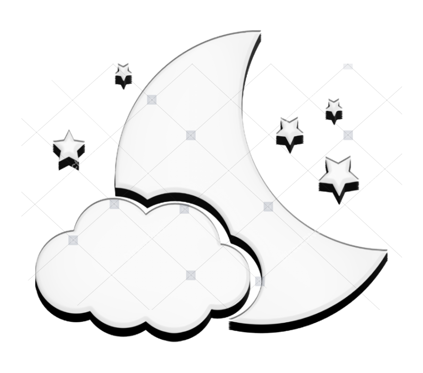 Transparent night symbol of the moon with a cloud and stars