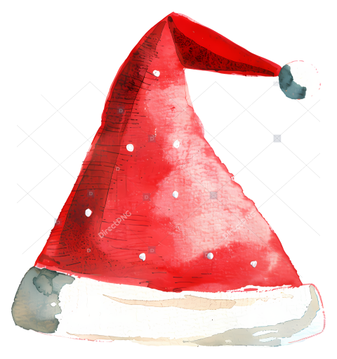 Santa Hat   Vibrant watercolor painting of red Santa hat