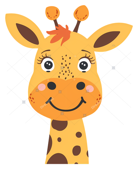 Cute Giraffe Face   Happy giraffe with black spots and scarf