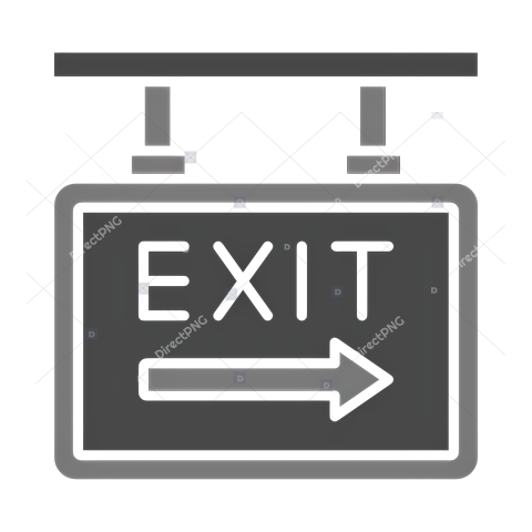 Emergency Exit   Black exit sign with left arrow