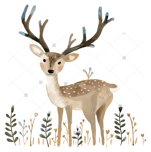 Cartoon Deer   Deer with antlers wearing leaves in wild